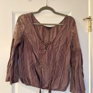 American Eagle Outfitters Lace-Up Purple Blouse